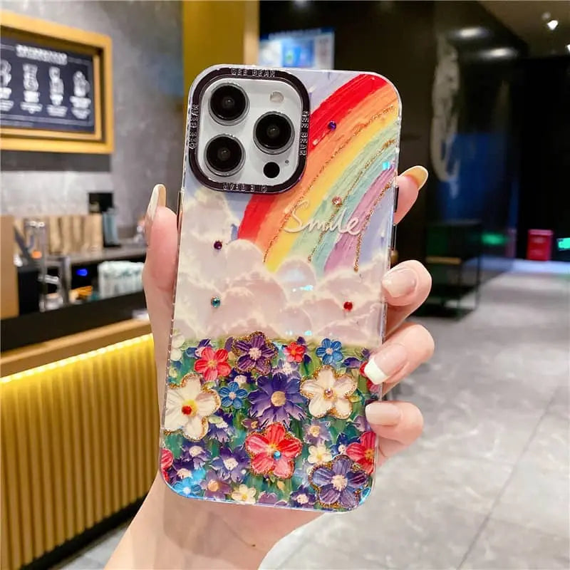 Rainbow 3D Oil Painting Floral Case For iPhone