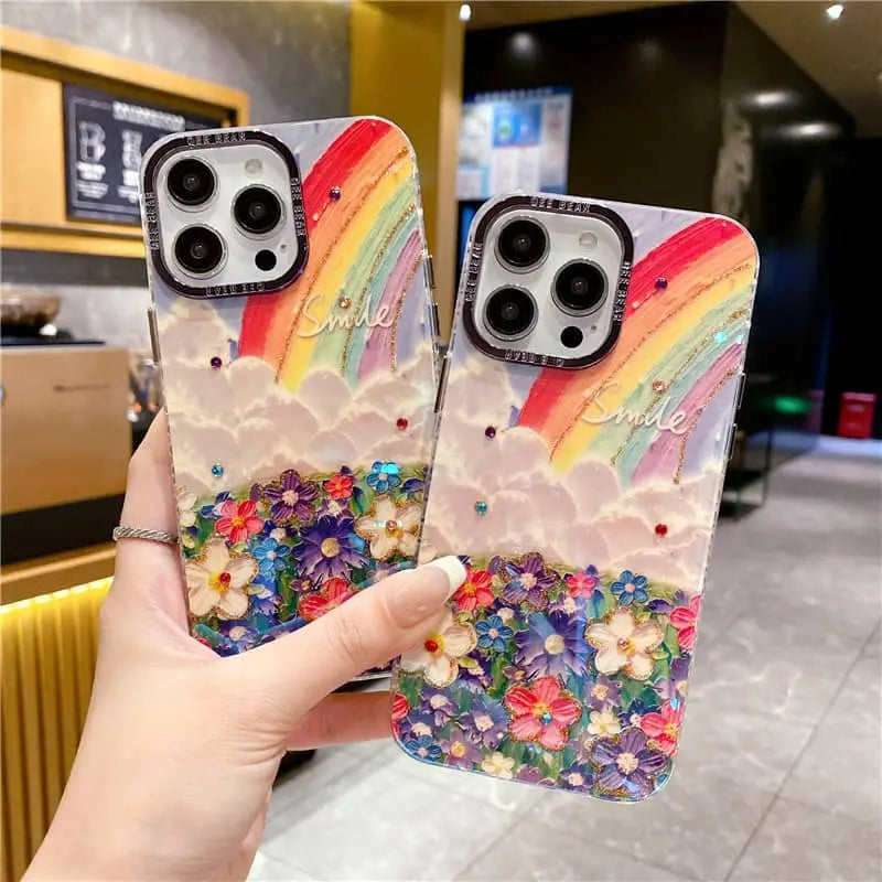 Rainbow 3D Oil Painting Floral Case For iPhone