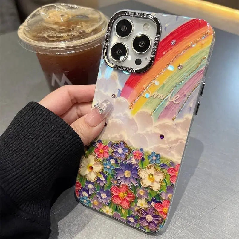 Rainbow 3D Oil Painting Floral Case For iPhone
