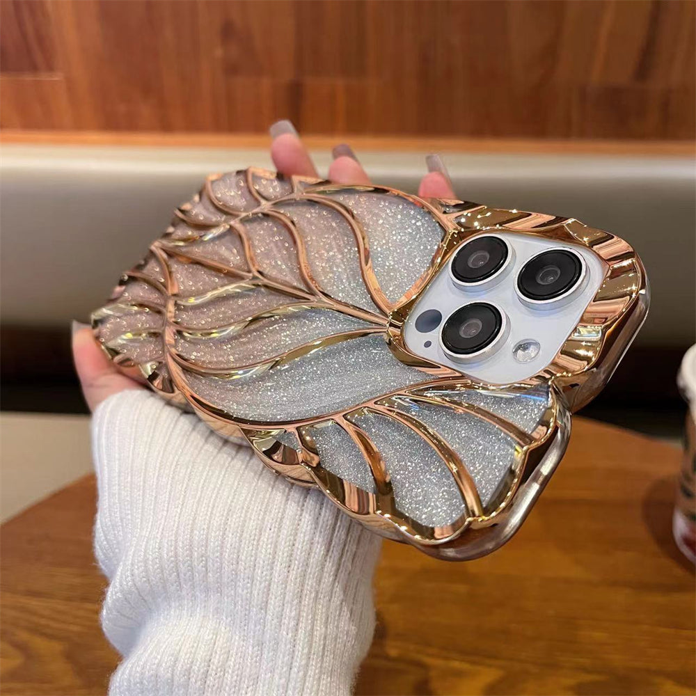 Premium Electroplated Leaf Design Golden iPhone Case