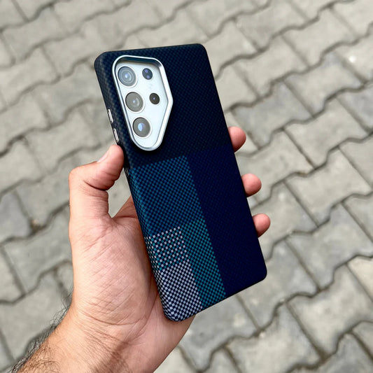 Luxo Life Carbon Fiber Texture Back Cover Samsung (Blue Checkered)