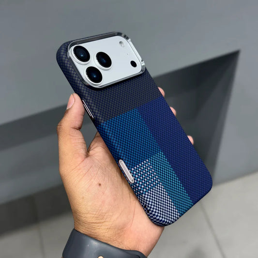 Luxo Life Carbon Fiber Texture Back Case for iPhone (Blue Checkered)