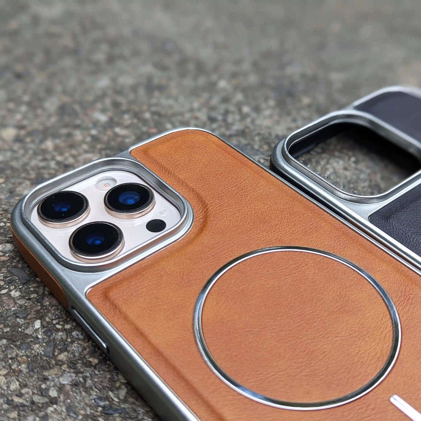 Close up of Black Magnetic PU Leather iPhone Cover with camera bumper protection