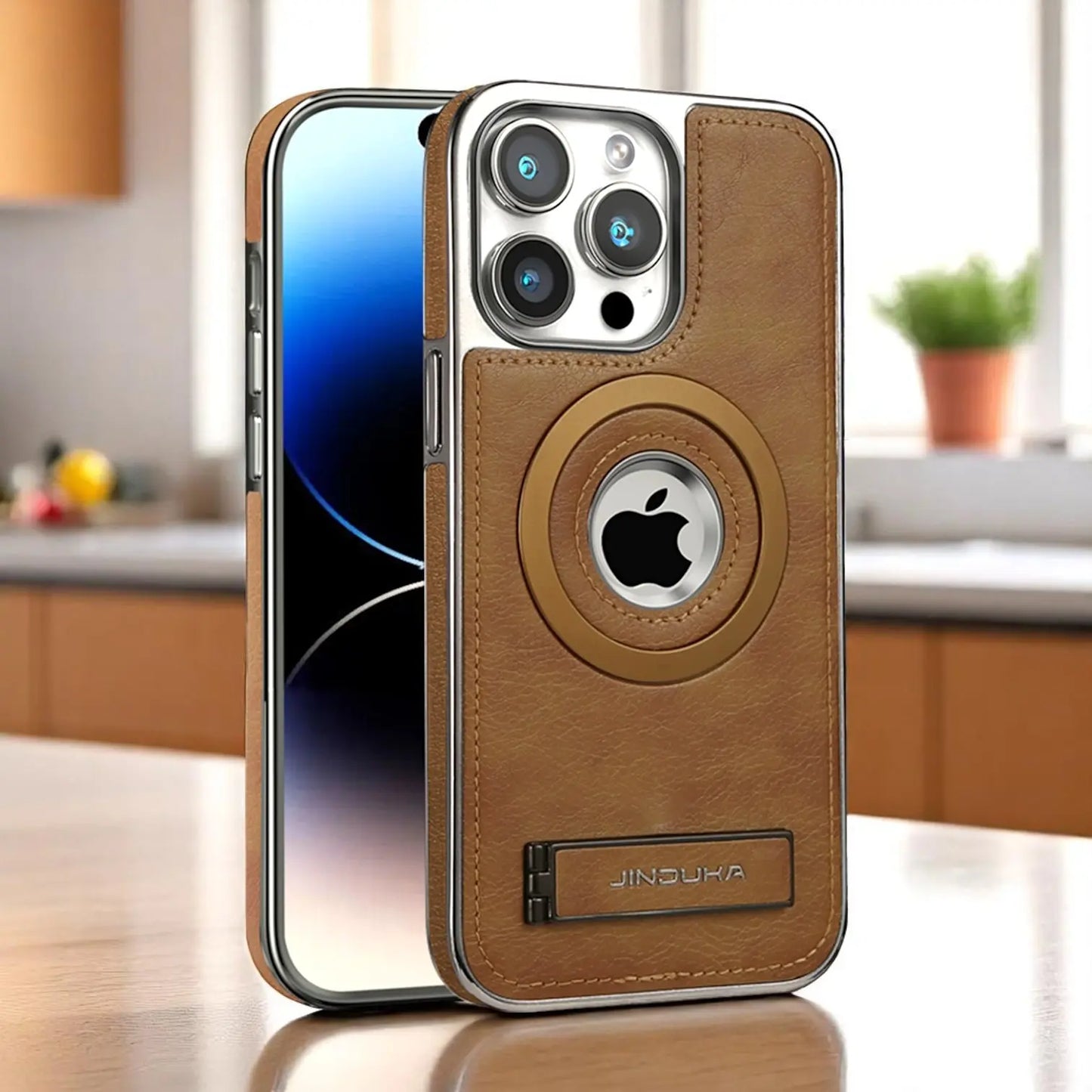 JINDUKA PU Leather Magsafe iPhone Case With Stand