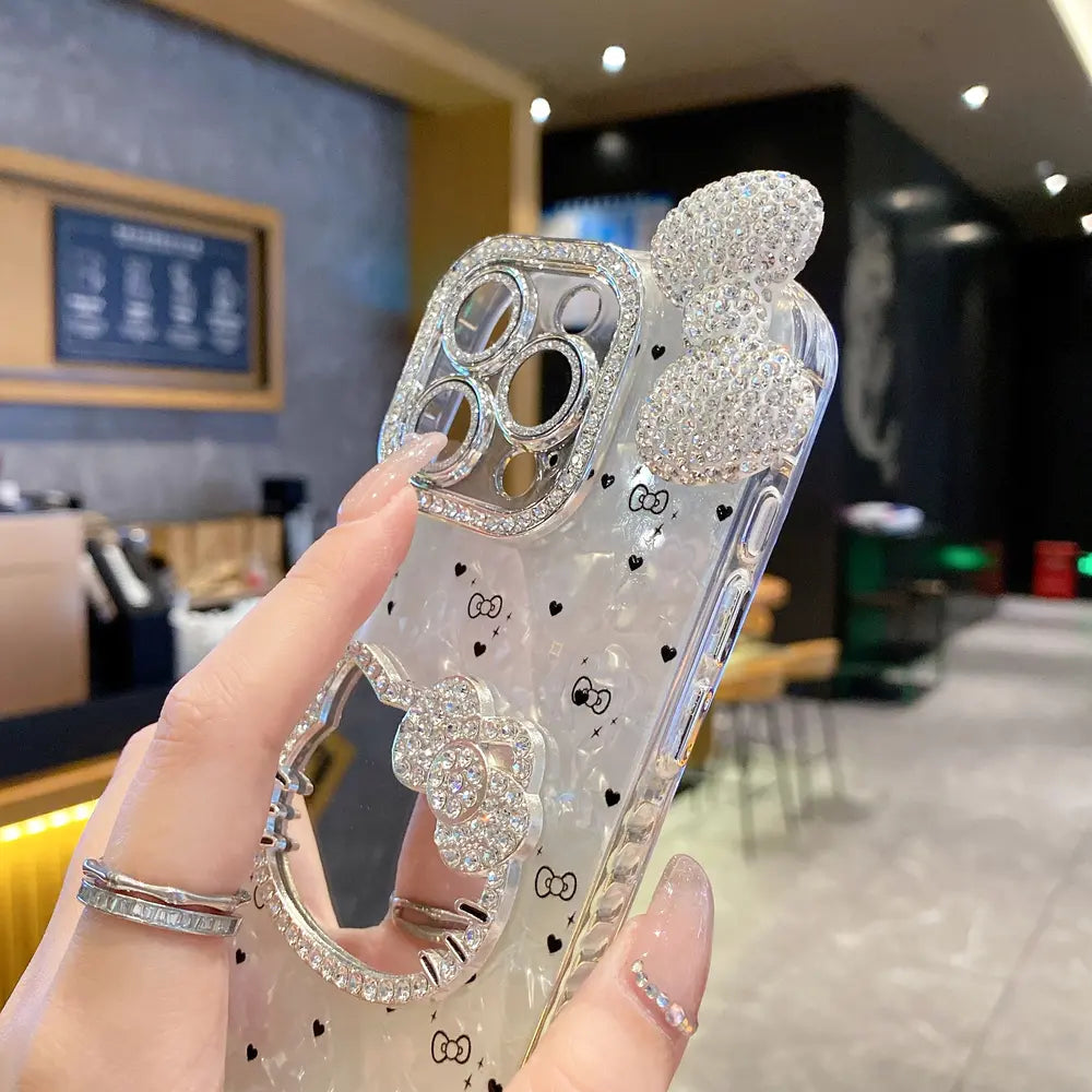 Hello Kitty Clear iPhone Cover with Sparkling Bow, Mirror Design and Camera Lens Guard