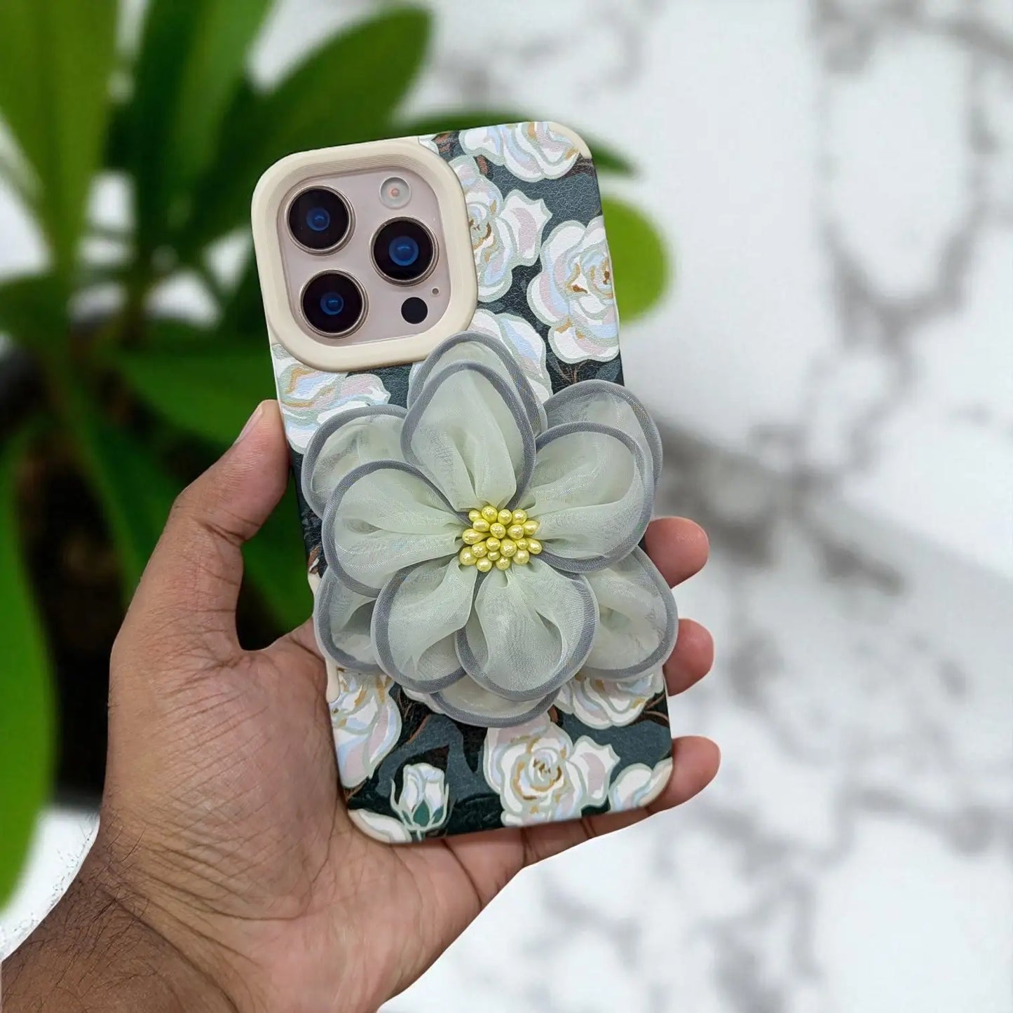 Cute 3D Floral Oil Painting iPhone Case With Silk Flower