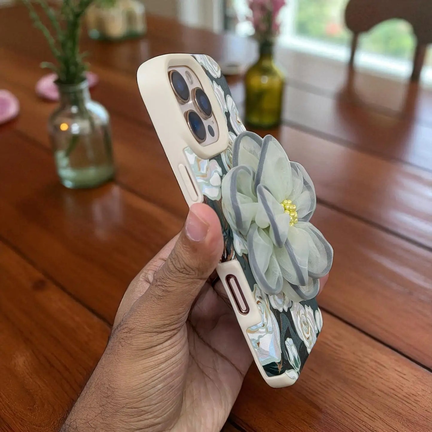 Cute 3D Floral Oil Painting iPhone Case With Silk Flower