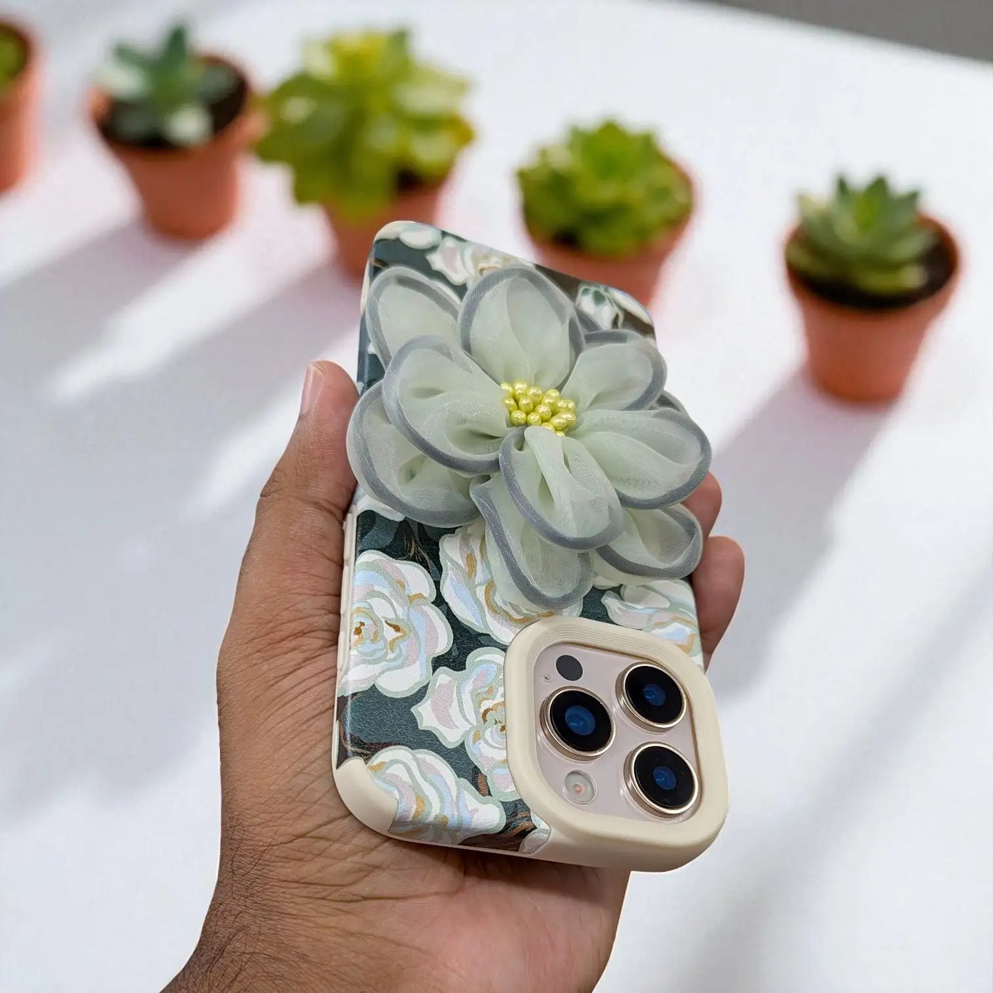 Cute 3D Floral Oil Painting iPhone Case With Silk Flower