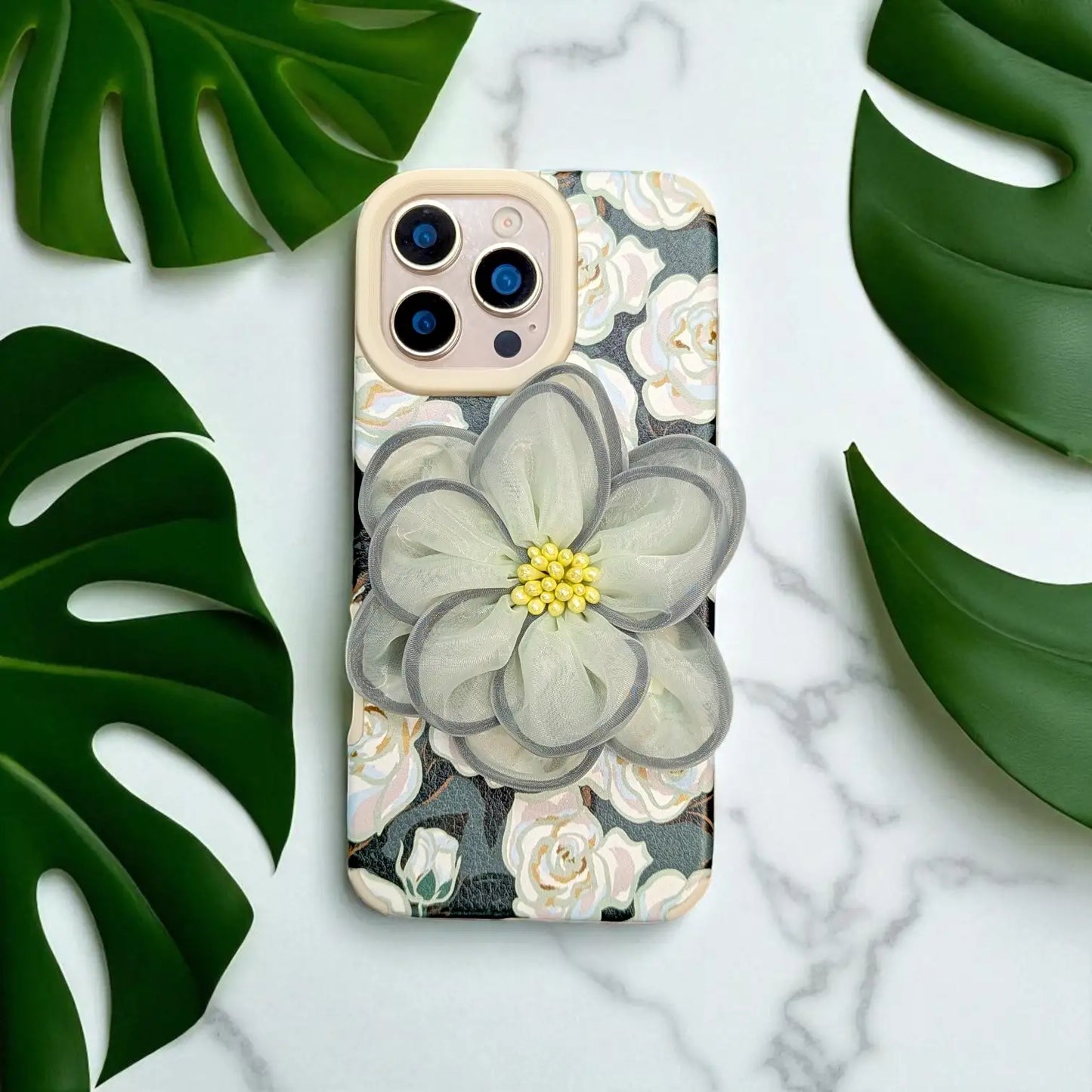 Cute 3D Floral Oil Painting iPhone Case With Silk Flower