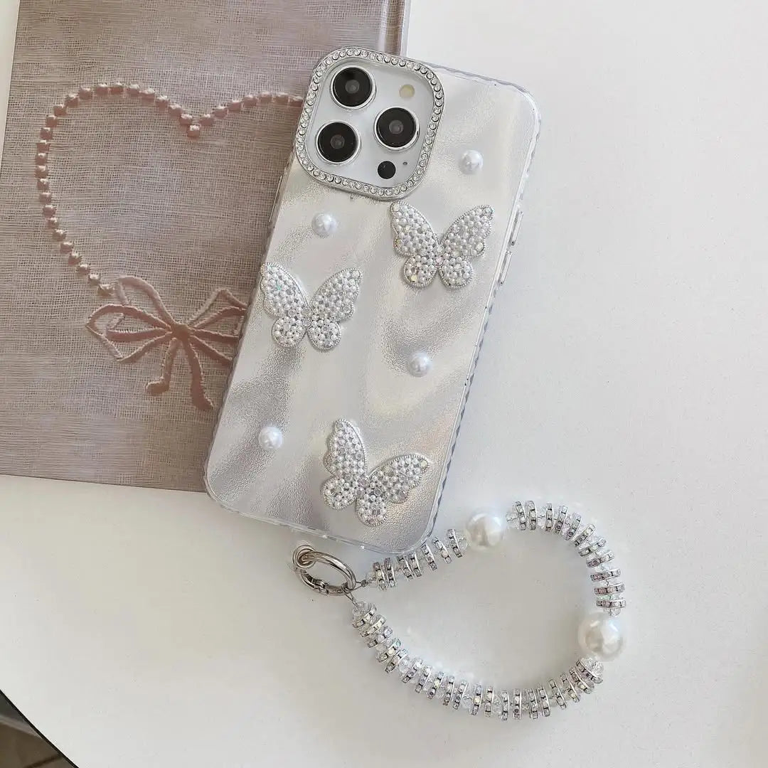 Pearl & Rhinestone Butterfly iPhone Cover with Tassel