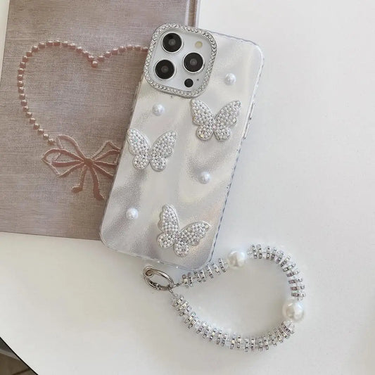 Pearl & Rhinestone Butterfly iPhone Cover with Tassel - BD Gadget
