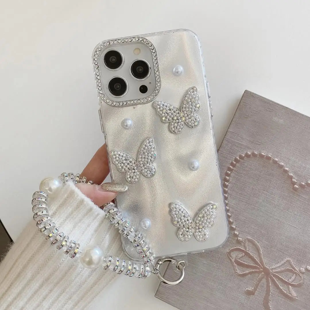 Pearl & Rhinestone Butterfly iPhone Cover with Tassel