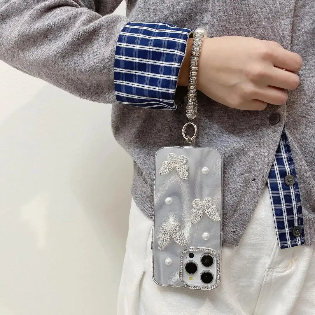 Pearl & Rhinestone Butterfly iPhone Cover with Tassel