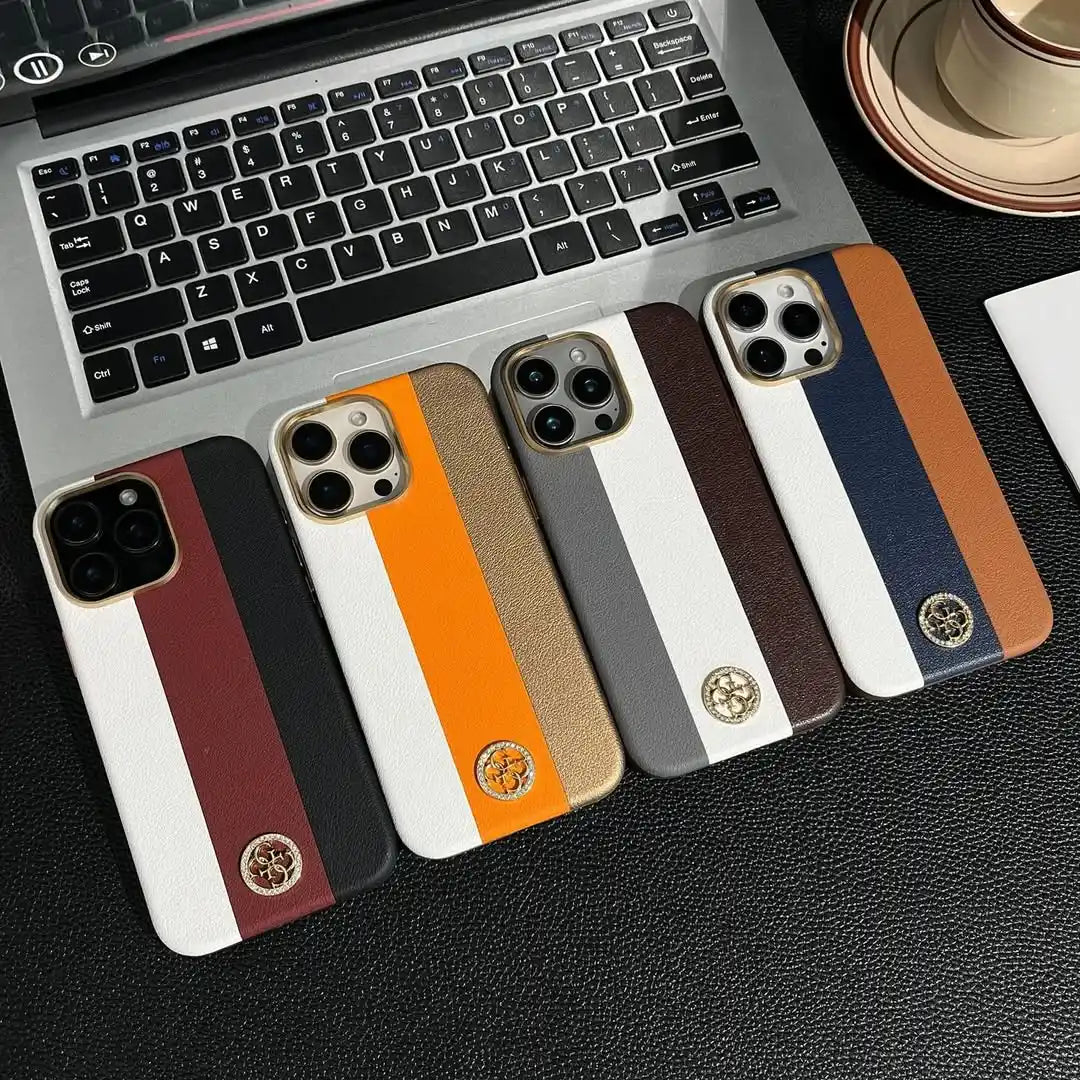 Premium PU Leather Textured iPhone Case With Camera Matel Bumper - BD Gadget