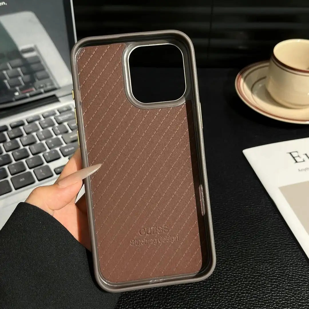 Premium PU Leather Textured iPhone Case With Camera Matel Bumper - BD Gadget