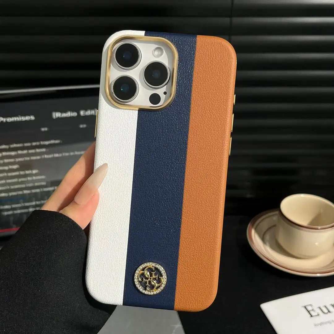 Premium PU Leather Textured iPhone Case With Camera Matel Bumper - BD Gadget