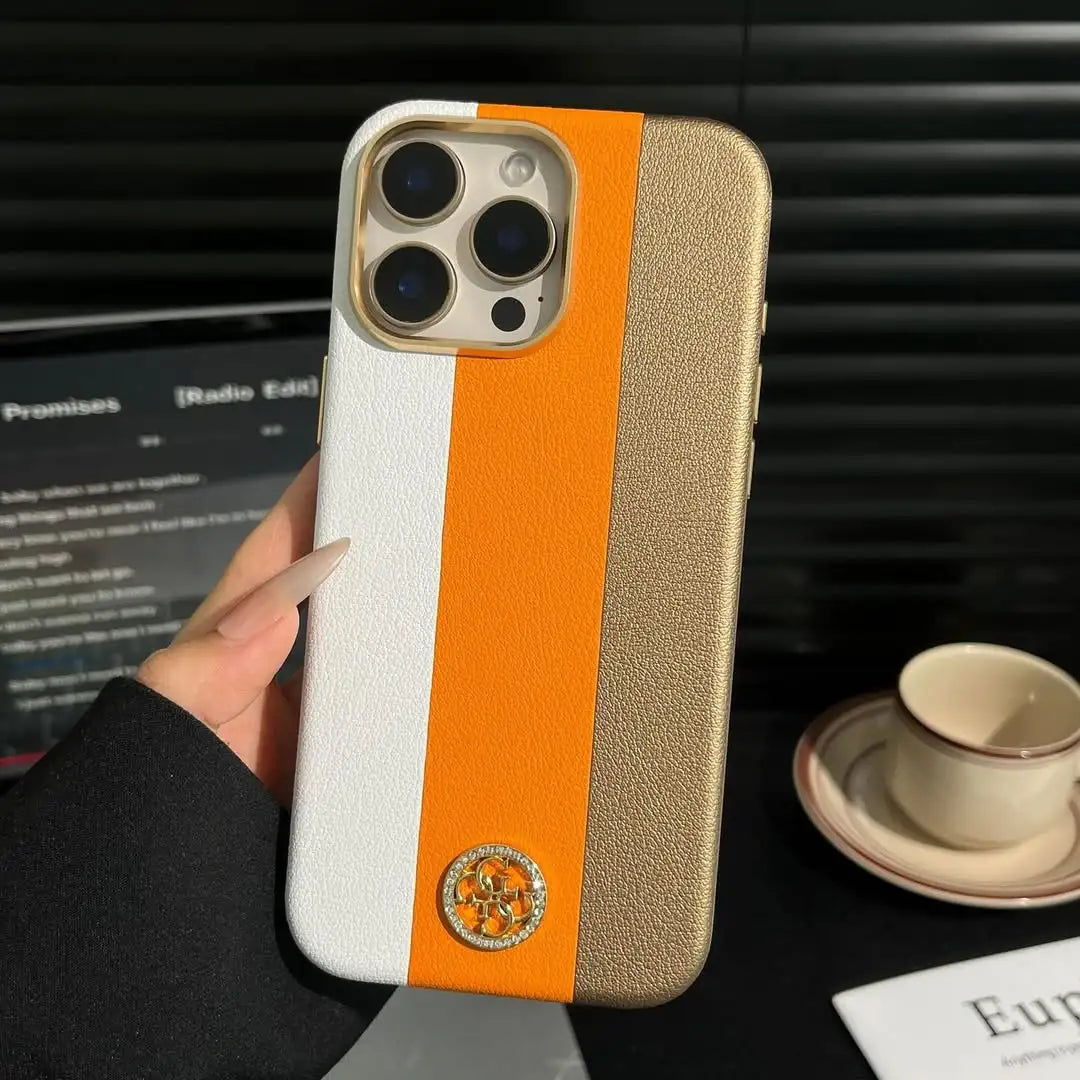Premium PU Leather Textured iPhone Case With Camera Matel Bumper - BD Gadget