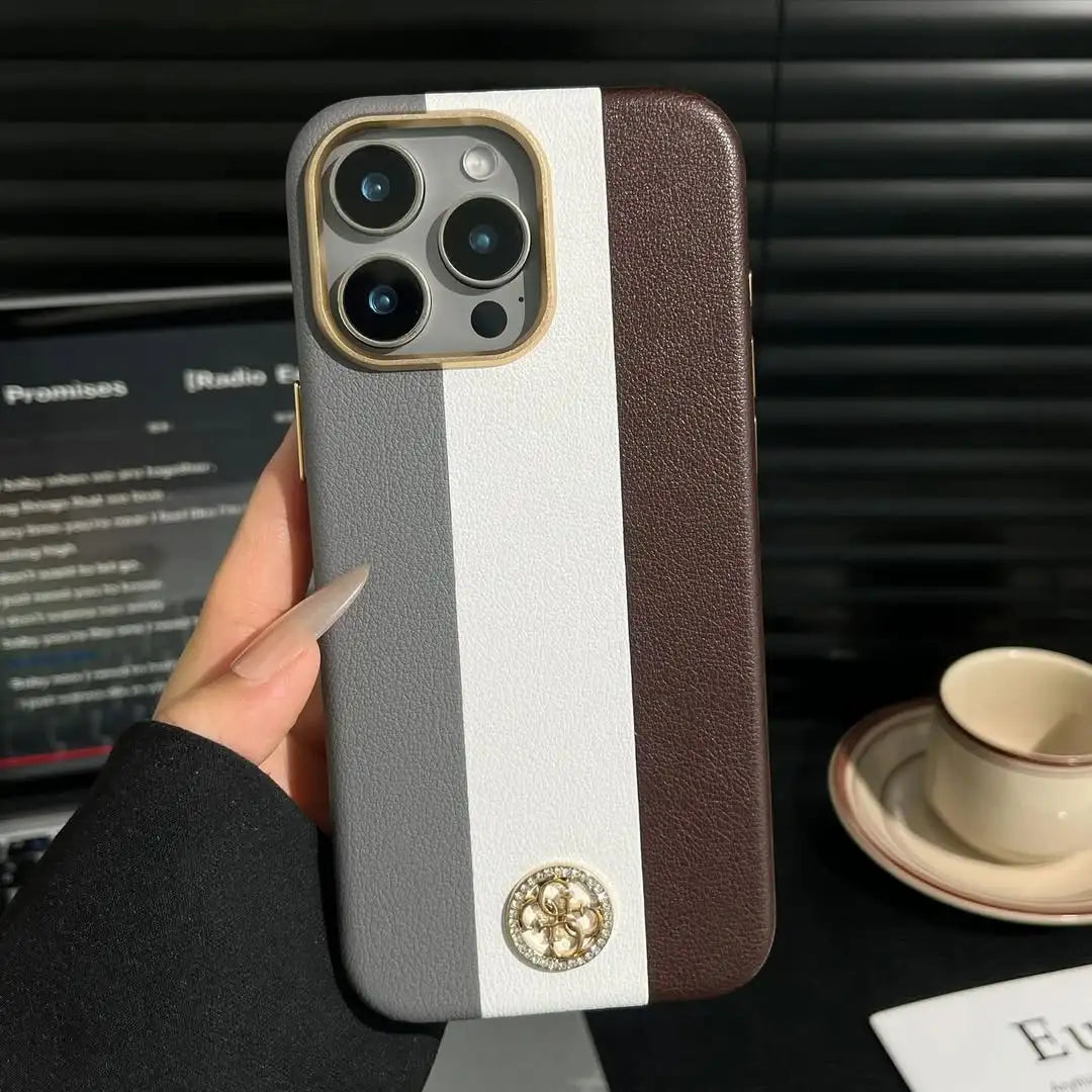 Premium PU Leather Textured iPhone Case With Camera Matel Bumper - BD Gadget