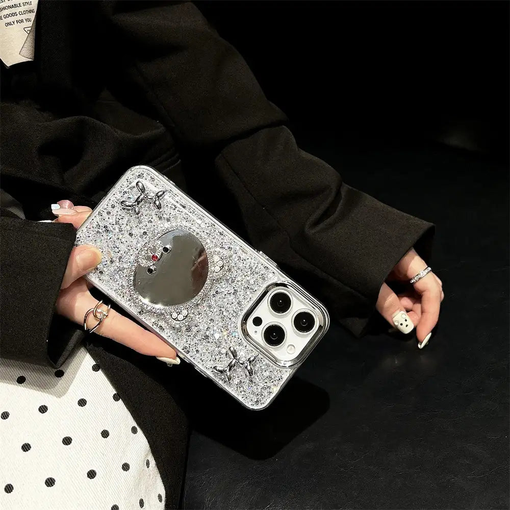 Fashion Mirror Glitter iPhone Case with Cute 3D Design – Compatible with iPhone 12 to 16 Pro Max