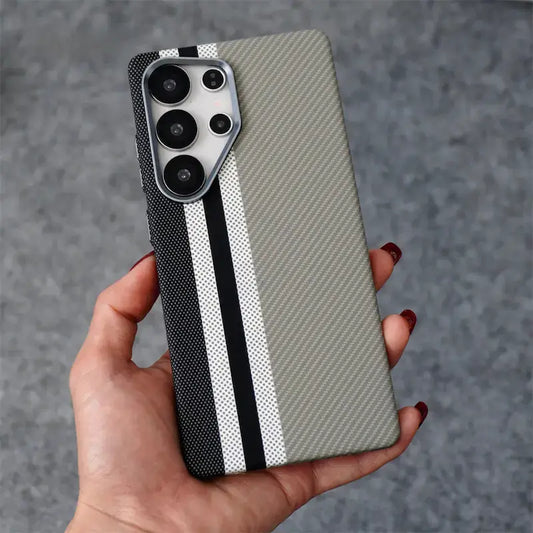 Luxo Life Carbon Fiber Texture Back Cover Samsung (White Stripe)