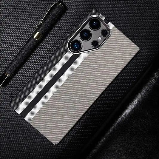 Luxo Life Carbon Fiber Texture Back Cover Samsung (White Stripe)