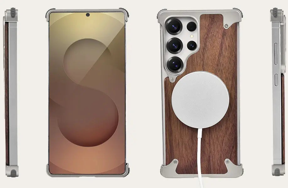 OATSBASF Magnetic Wooden Case for Samsung Galaxy S24 / S25 / S26 Ultra – 360° Ring Stand Cover