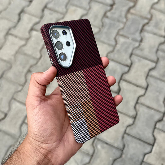 Luxo Life Carbon Fiber Texture Back Cover Samsung (Brown Check) - BD Gadget