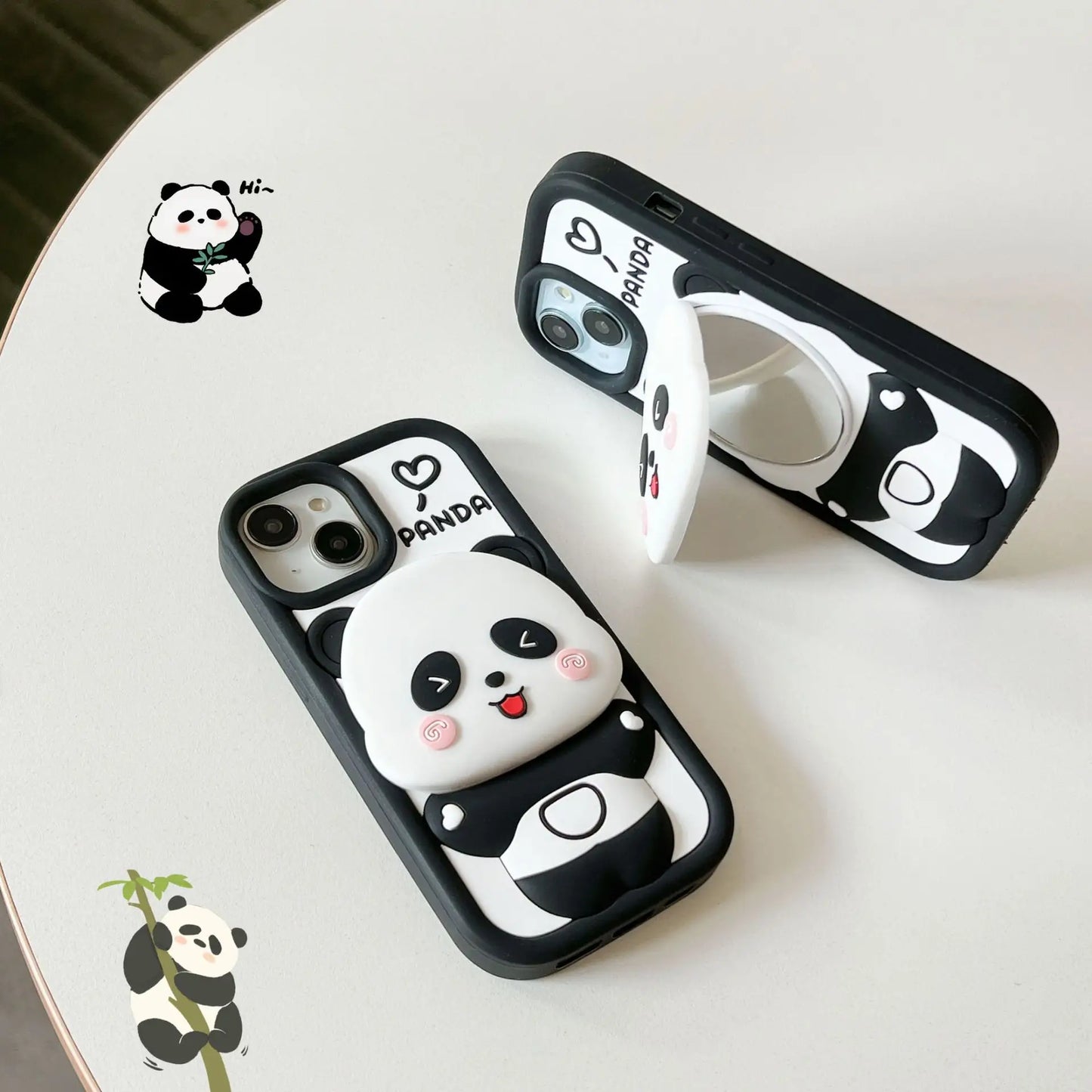 Cute 3D Panda Mirror Silicone Case for iPhone - BD Gadget