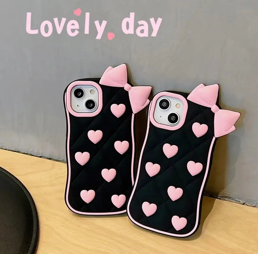 Trendy Pink Heart & Bow Silicone Case for iPhone - BD Gadget