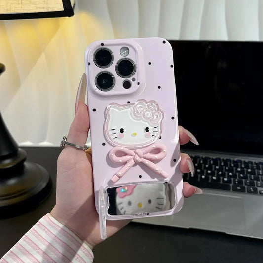Lucky Kitty 3D Bow Mirror Stand Case for iPhone - BD Gadget
