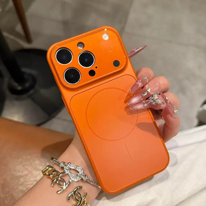 Premium AG Glass MagSafe Case for iPhone – 17 Series Style (Cosmic Orange)