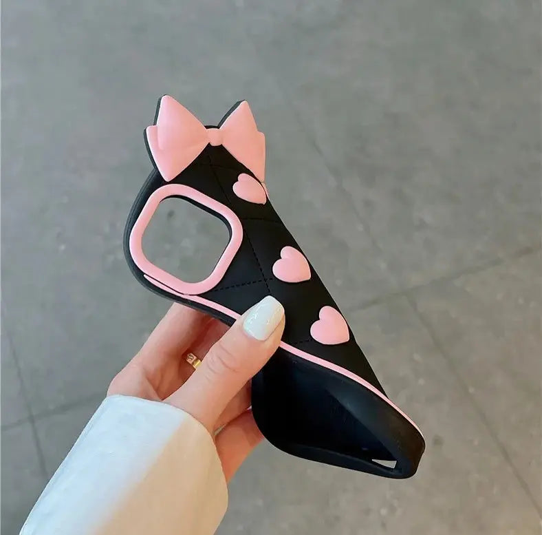Trendy Pink Heart & Bow Silicone Case for iPhone - BD Gadget