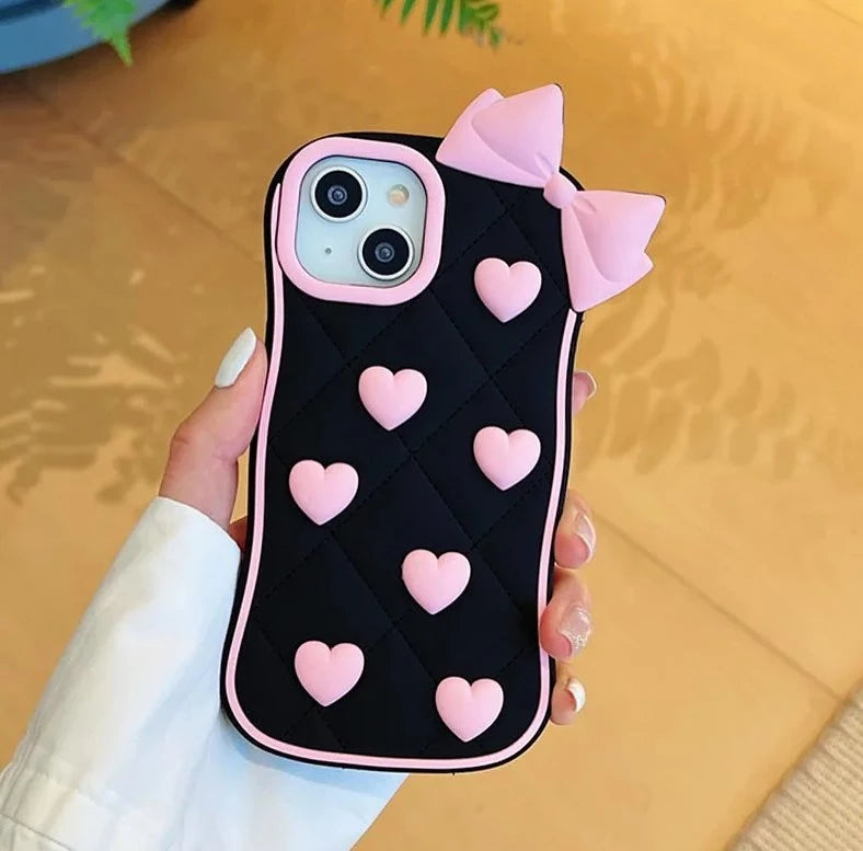 Trendy Pink Heart & Bow Silicone Case for iPhone - BD Gadget