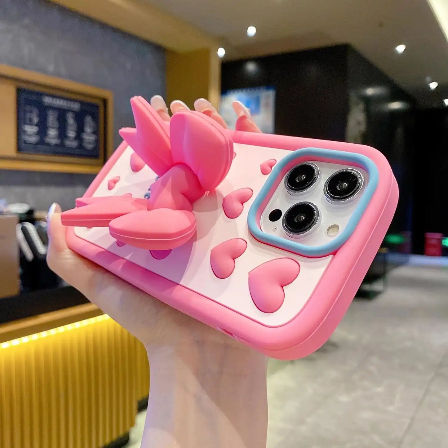 Cute 3D Pink Heart Bow Silicone Case for iPhone - BD Gadget