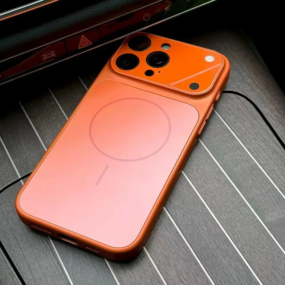 Premium AG Glass MagSafe Case for iPhone – 17 Series Style (Cosmic Orange)