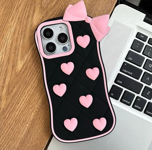 Trendy Pink Heart & Bow Silicone Case for iPhone - BD Gadget