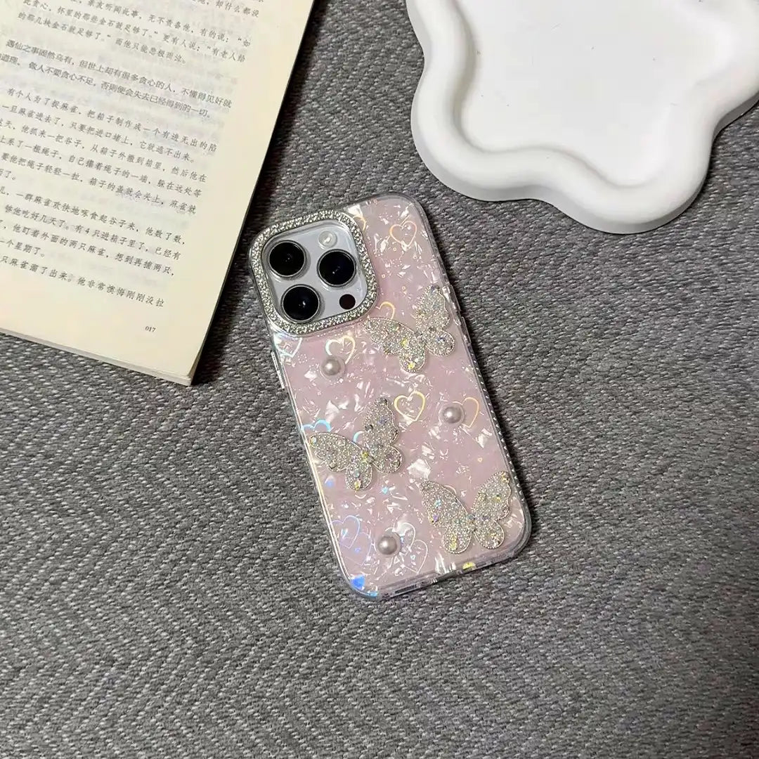 Pearl & Rhinestone Butterfly Case With Free Charm