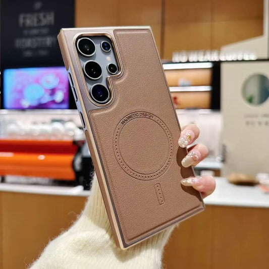 Business Plating Frame Soft Vegan Leather Case For Samsung