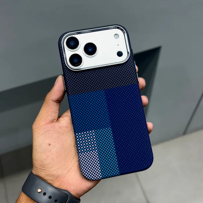 Luxo Life Carbon Fiber Texture Back Case for iPhone (Blue Checkered)