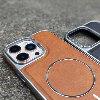 Close up of Black Magnetic PU Leather iPhone Cover with camera bumper protection