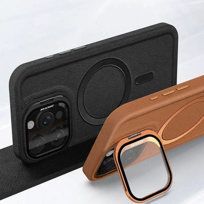 PU Leather MagSafe Camera Glass Case for iPhone
