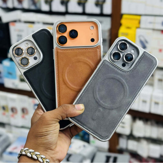 Premium Electroplated PU Leather Back Case For iPhone