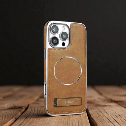 Brown & Black JINDUKA MagSafe Compatible PU Leather iPhone Cover