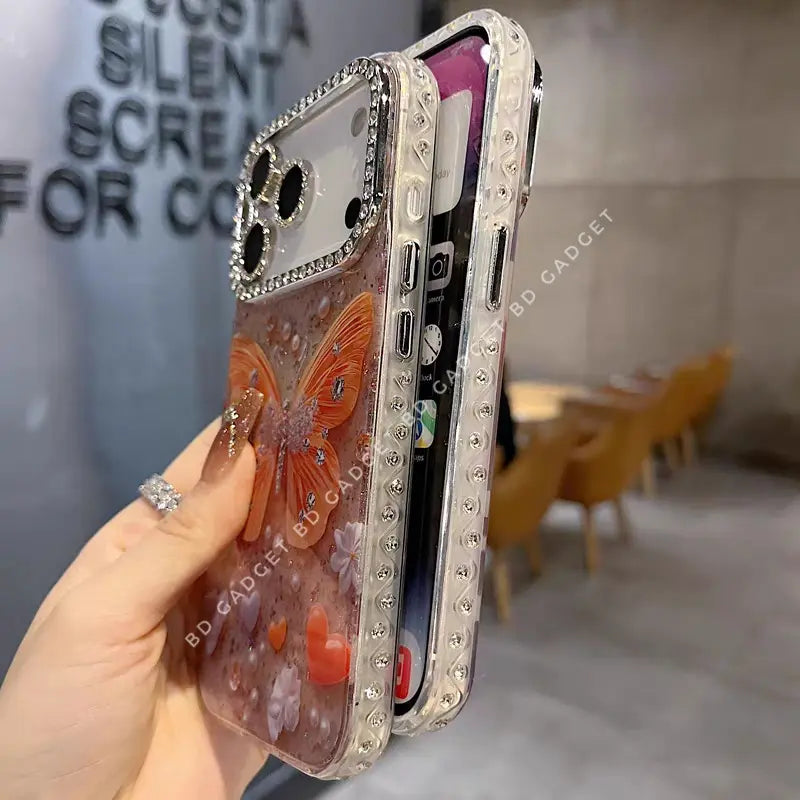 3D Butterfly Glittery Case For iPhone