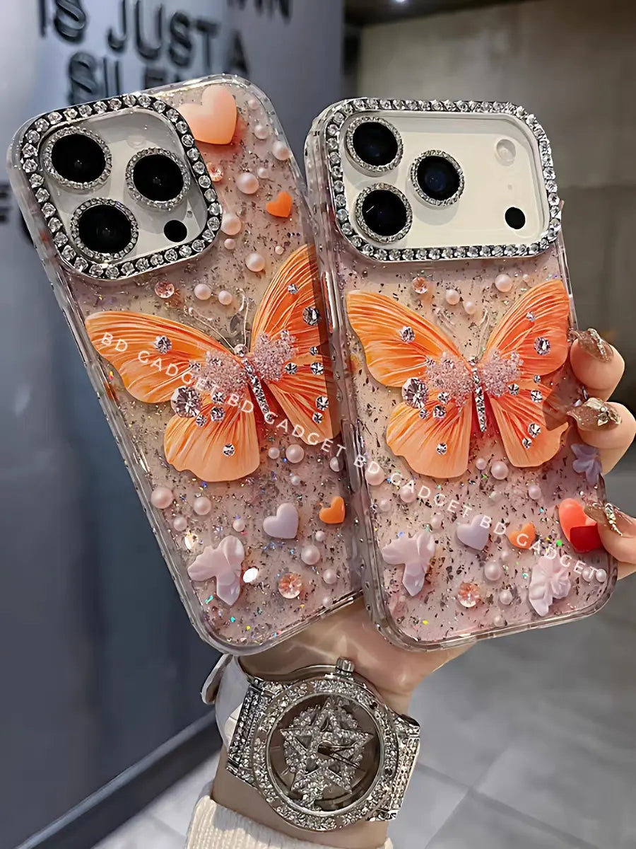 3D Butterfly Glittery Case For iPhone