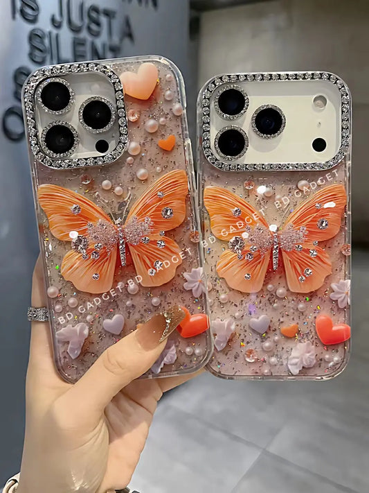 3D Butterfly Glittery Case For iPhone