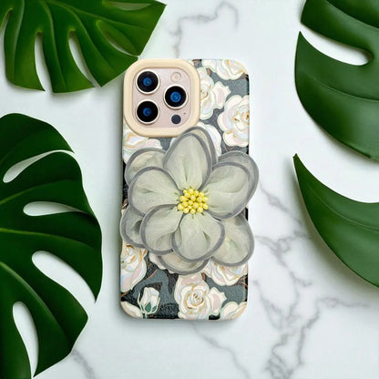 Cute 3D Floral Oil Painting iPhone Case With Silk Flower