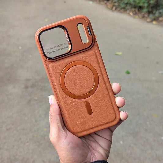 PU Leather MagSafe Camera Glass Case for iPhone