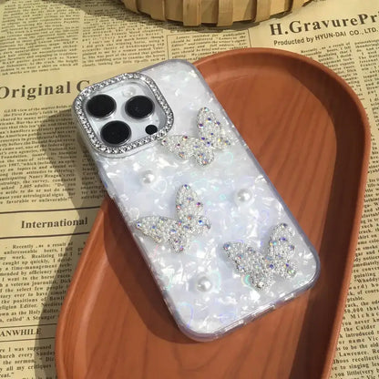 Pearl & Rhinestone Butterfly Case With Free Charm