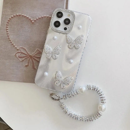 Pearl & Rhinestone Butterfly iPhone Cover with Tassel
